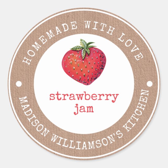 kraft Homemade with Love  | Strawberry Jam Label (Front)