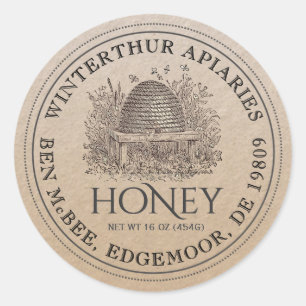 Kraft Honey Jar Label (Vintage Skep) Dotted Border