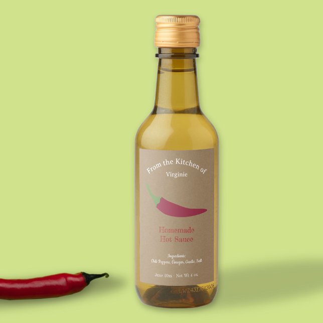 Kraft Hot Sauce Label Sticker - Chilli Pepper (Rustic Hot Sauce Label Sticker - Red Pepper)