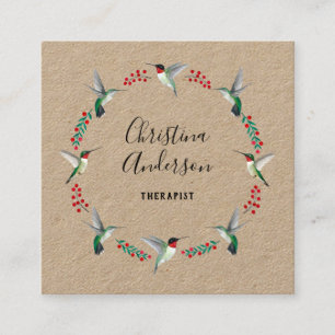 Kraft Hummingbird Wreath Square Business Card