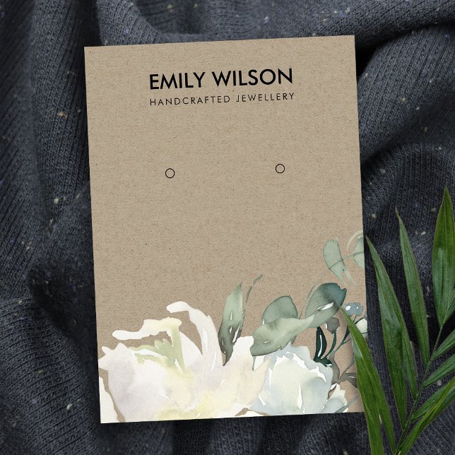 KRAFT IVORY WHITE FLORAL BUNCH EARRING DISPLAY BUSINESS CARD (Creator Uploaded)