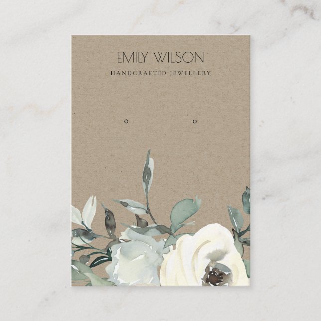 KRAFT IVORY WHITE FLORAL BUNCH EARRING DISPLAY BUSINESS CARD (Front)