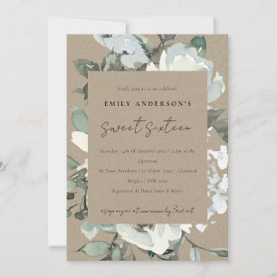 KRAFT IVORY WHITE FLORAL BUNCH SWEET 16 BIRTHDAY INVITATION