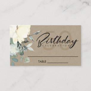 KRAFT IVORY WHITE FLORAL WATERCOLOR BUNCH BIRTHDAY PLACE CARD