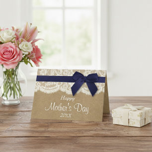 Kraft, Lace & Navy Bow Happy Mother's Day Card