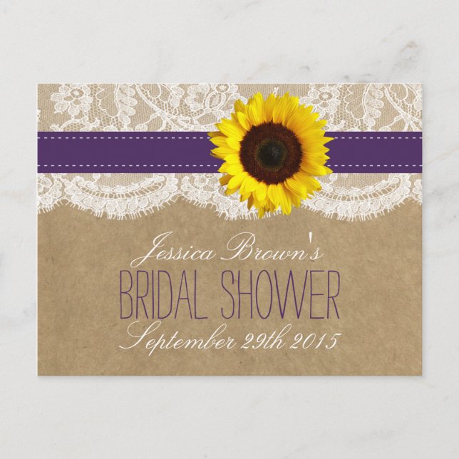 Kraft, Lace & Sunflower Bridal Shower Recipe Cards (Front)