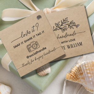 Kraft Laurel handmade with love , snap and share Favour Tags