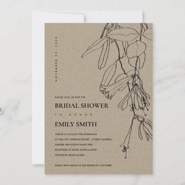 KRAFT LINE DRAWING FLORAL BRIDAL SHOWER INVITE (Front)