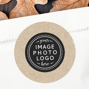 Kraft look border black circle business logo classic round sticker
