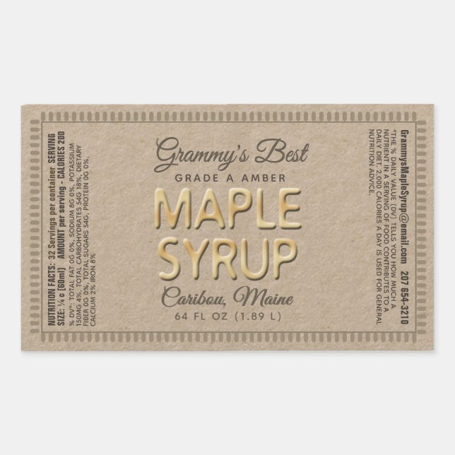 Kraft Maple Syrup Rectangle with Nutrition Facts Rectangular Sticker (Front)