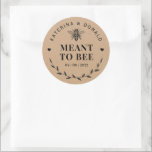 Kraft Meant to Bee Honey Rustic Wedding Classic Round Sticker<br><div class="desc">Kraft Meant to Bee. Add a fun touch of colour and unique style to your wedding or bridal shower favours. A bridal shower favour bag is a great addition to party planning. These unique bags will easily be used as a gift and can serve as a beautiful decoration at your...</div>