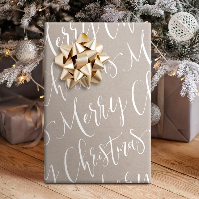 Kraft Merry Christmas Calligraphy Holiday Wrapping Paper (Kraft Merry Christmas Calligraphy Holiday Wrapping Paper)
