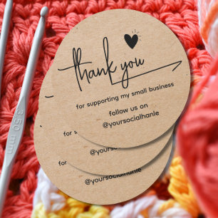 kraft Minimalist Custom heart thank you Business Classic Round Sticker