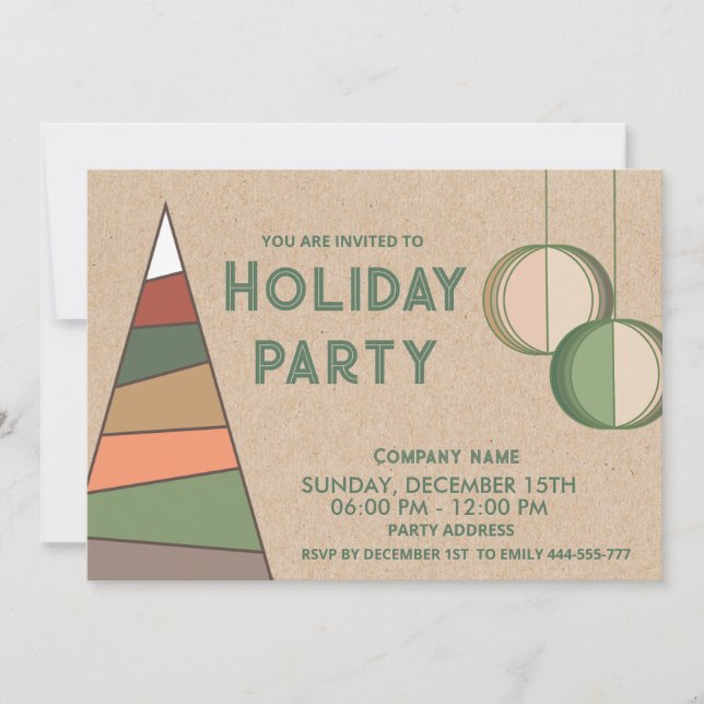 Kraft minimalist ornaments fun holiday party  invitation (Front)