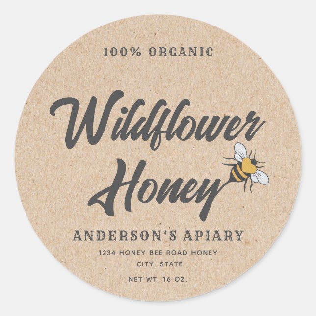 Kraft  Modern heart honey bee honey jar  Classic Round Sticker (Front)