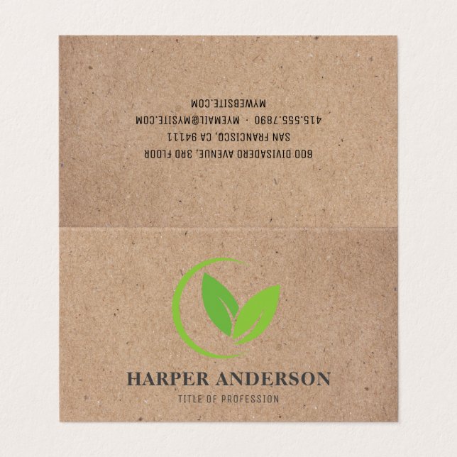 Kraft Modern Minimal Green Eco Professional Business Card (Outside Unfolded)
