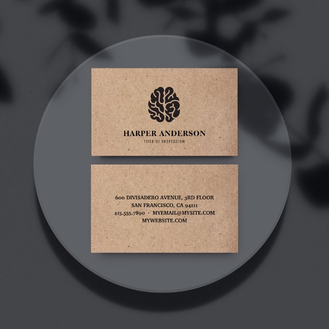 Kraft Modern Minimal Human Brain Professional Logo Business Card (Creator Uploaded)
