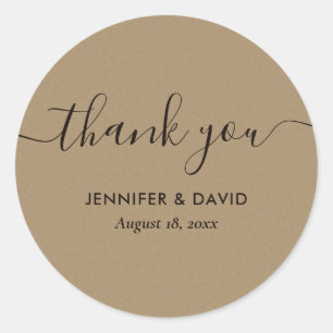Kraft Modern Script Thank You Classic Round Sticker