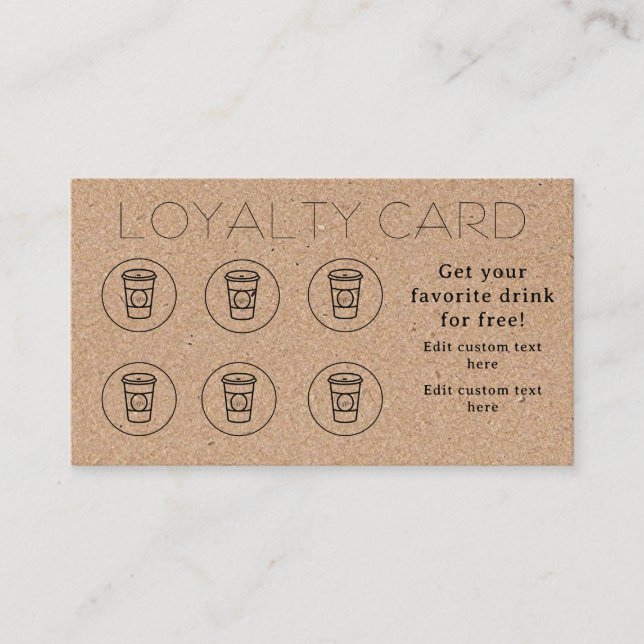 Kraft Modern Simple Minimal Coffee Cup Shop Café  Loyalty Card (Front)
