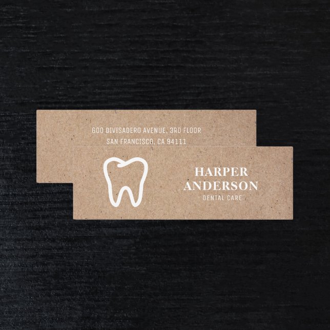 Kraft Modern White Tooth Icon Dental Mini Business Mini Business Card (Creator Uploaded)