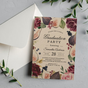 Kraft Moody & Rustic Burgundy Figs & Flowers Frame Invitation