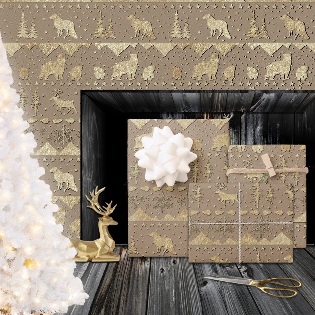Kraft Nordic Sweater Winter Animals Raised Gold Wrapping Paper Sheet (Kraft Nordic Sweater Winter Animals Raised Gold Wrapping Paper Sheets)