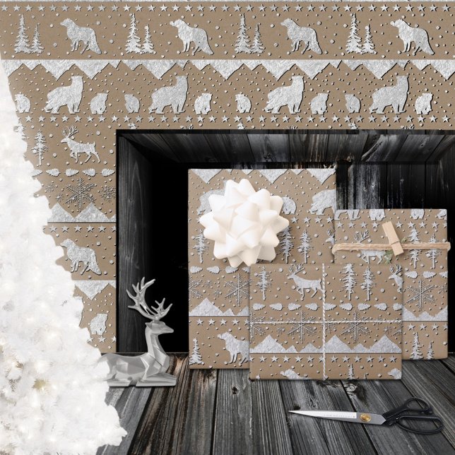 Kraft Nordic Sweater Winter Animals Raised Silver Wrapping Paper Sheet (Kraft Nordic Sweater Winter Animals Raised Silver Wrapping Paper Sheets)