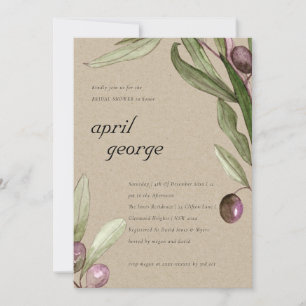 KRAFT OLIVE WATERCOLOR FAUNA BRIDAL SHOWER INVITE