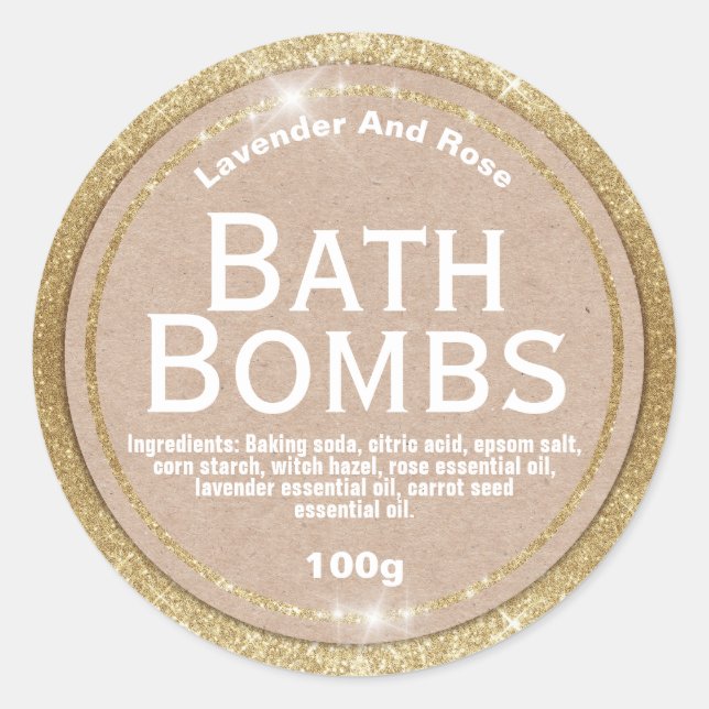 Kraft On Glam Gold Bath Bomb Labels (Front)