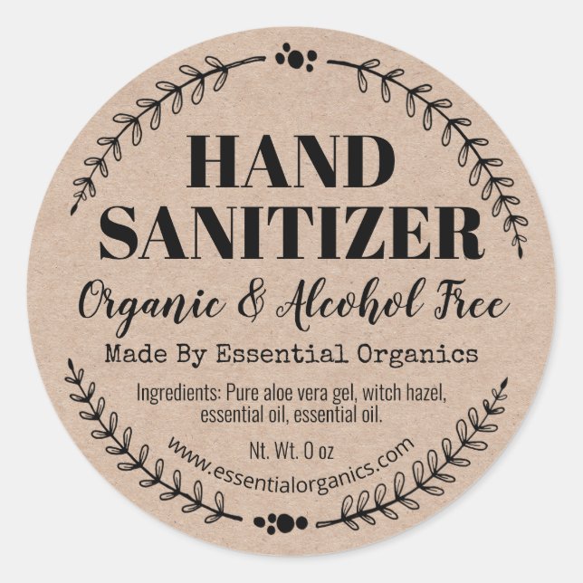 Kraft Organic Handmade Hand Sanitizer Labels (Front)