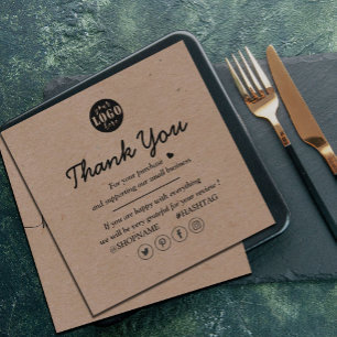Kraft Paper Add Logo Thank You For Business  Square Business Card