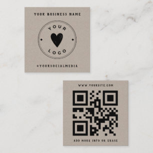 Kraft Paper Add Your Logo QR Code Social Media Square Business Card