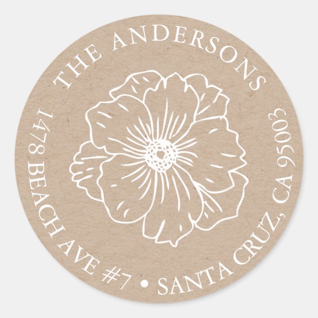 Kraft Paper address sticker with a flower (Front)