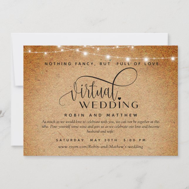 Kraft Paper and Lights, Online Virtual Wedding Invitation (Front)