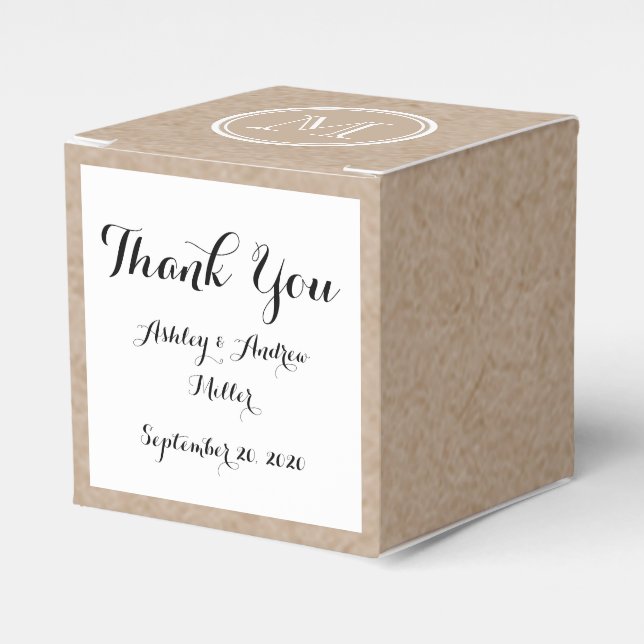 Kraft Paper Background Monogram Favour Box (Front Side)