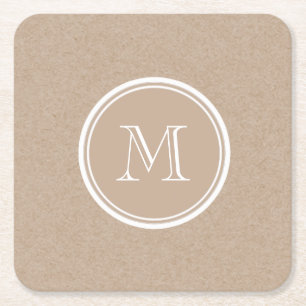 Kraft Paper Background Monogram Square Paper Coaster