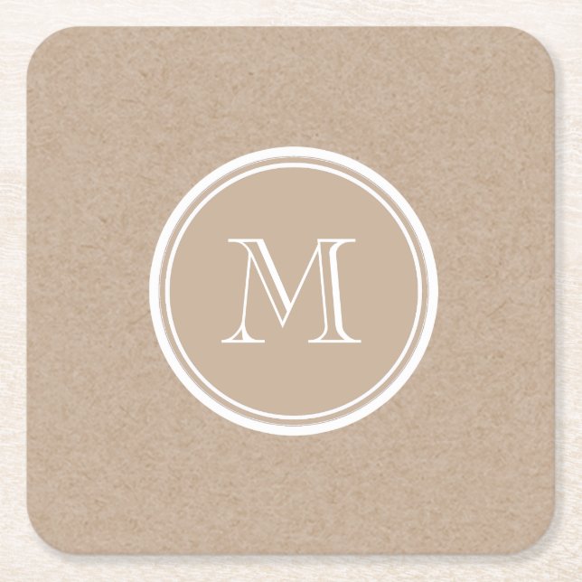 Kraft Paper Background Monogram Square Paper Coaster (Front)