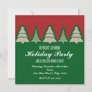 Kraft Paper Christmas Tree Red & Green Invitations