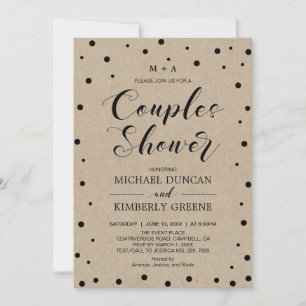 Kraft Paper & confetti   Couples Wedding Shower Invitation