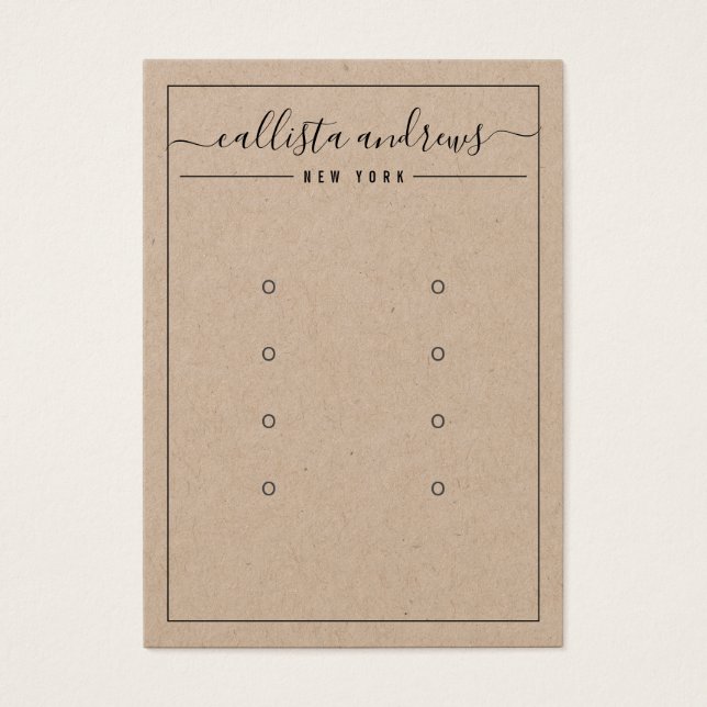 Kraft Paper Cursive Multiple Earring Display Card (Front)