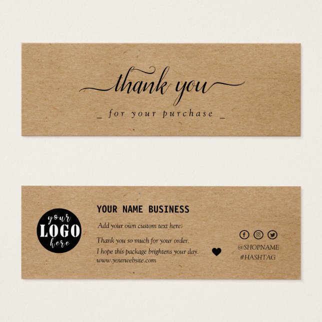 Kraft paper custom logo thank you  business card (Front & Back)