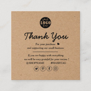 Kraft Paper Custom Logo Thank You For Business Square Business Card