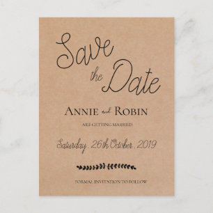 Kraft Paper Custom Script Wedding Save the Date Postcard