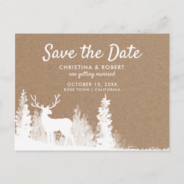 Kraft Paper Deer Christmas Save The Date Announcement Postcard (Front)