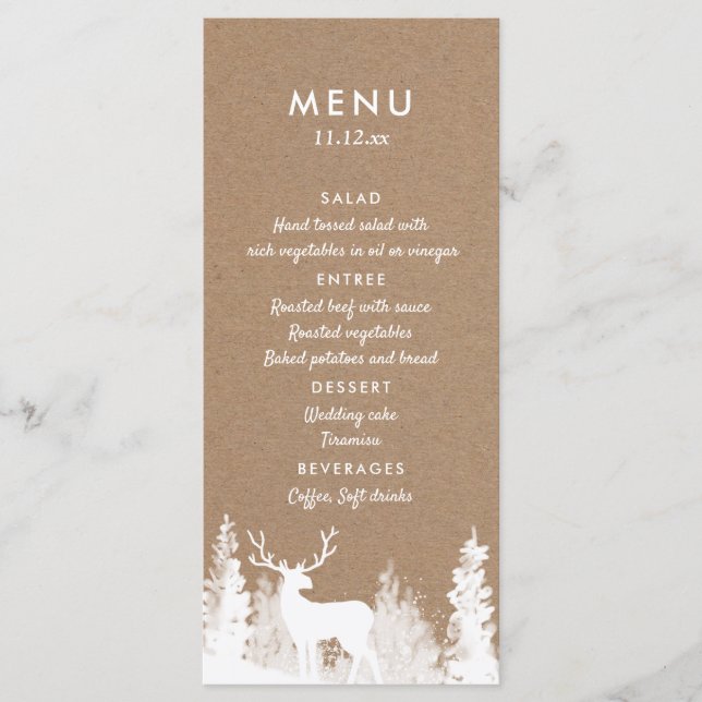 Kraft Paper Deer Christmas Wedding Menu (Front)