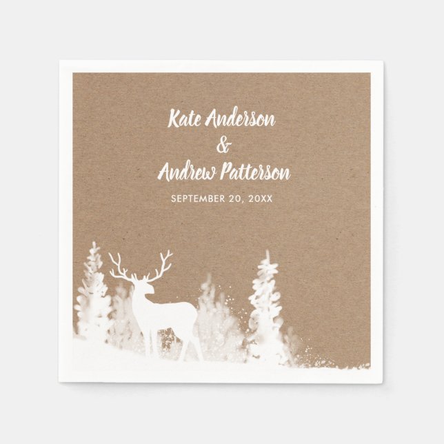 Kraft Paper Deer Christmas Wedding Napkin (Front)