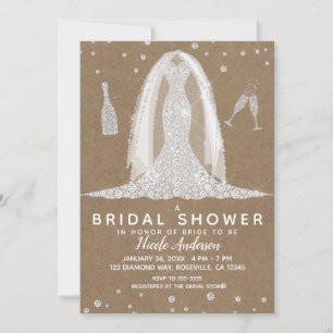 Kraft Paper Diamond Wedding Dress Bridal Shower Invitation