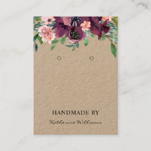 Kraft Paper Earring Display Burgundy Floral Business Card