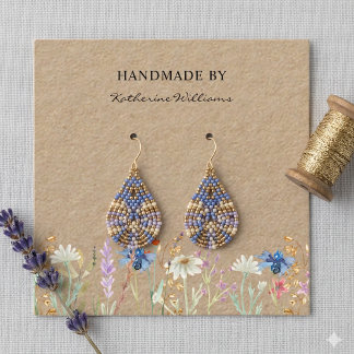 Kraft Paper Earring Display | Wildflower Floral Square Business Card