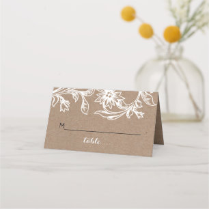 Kraft paper flourish white wedding folded escort place card